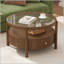 Table basse ronde en bois massif avec plateau de rangement en verre massif, table de centre circulaire moderne Mid-Century à 2 niveaux, table basse en bois de noyer pour le salon