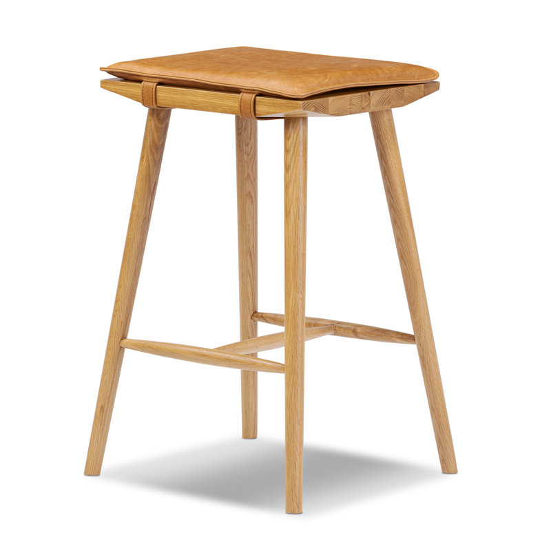 Valentino 25" Genuine Leather Wood Counter Stool, Tanné