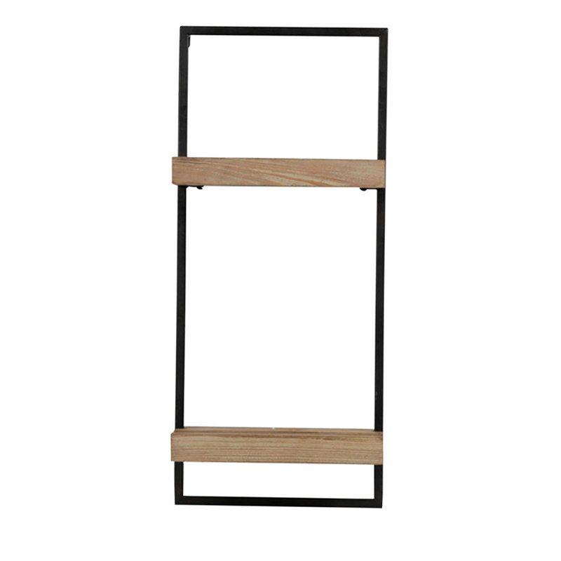 Étagère murale en fer et bois avec deux tablettes