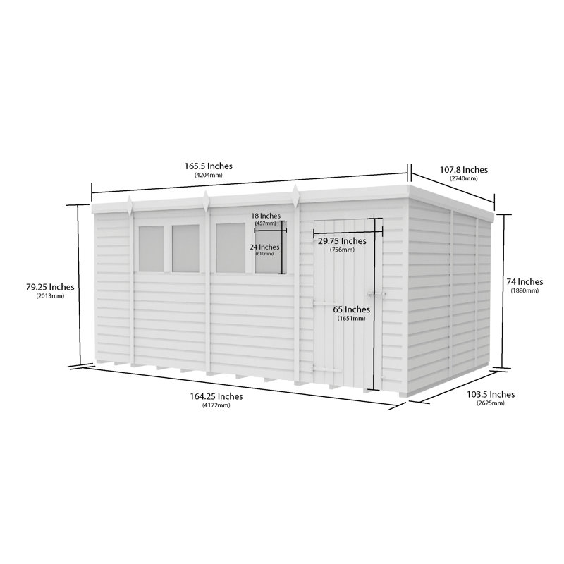 Total Sheds 14ft x 9ft Pent Garden Shed - Single Door - With Windows - Pressure Treated Timber - UK Manufactured