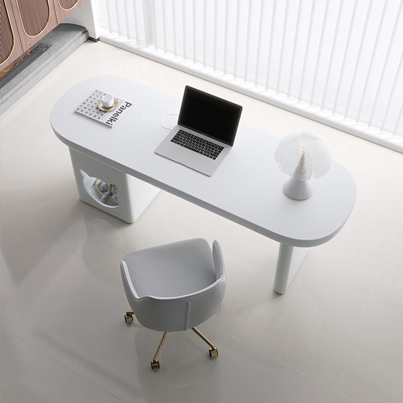 White Rectangular Solid + Manufactured Wood with 2 drawers desk, 30.31" H x 70.87" W x 23.62" D