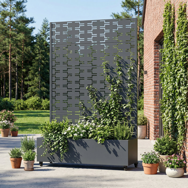 Boîte à fleurs en métal galvanisé avec treillis Forson, H 72 po x l 47 po x P 16 po, Gris Pierre