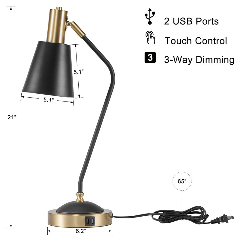 Dimmable Table Lamp With Usb And Touch Control, Black/Gold