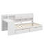 Lit de jour simple en L en bois avec sept armoires de rangement et deux tiroirs, lit multifonctionnel avec bureau d'étude et rangement de livres intégré