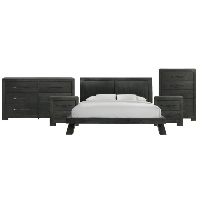 Picket House Furnishings Kenn King 5PC Bedroom Set In Black, 5 Pcs: Bed, Dresser, Chest, 2 Nightstands, King
