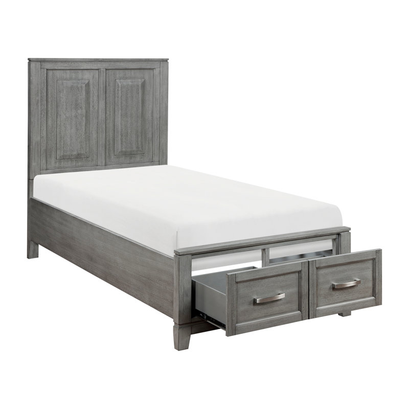 Mobilier de chambre à coucher simple en bois avec tiroirs de style transitionnel gris rustique 1 pièce, Lit simple
