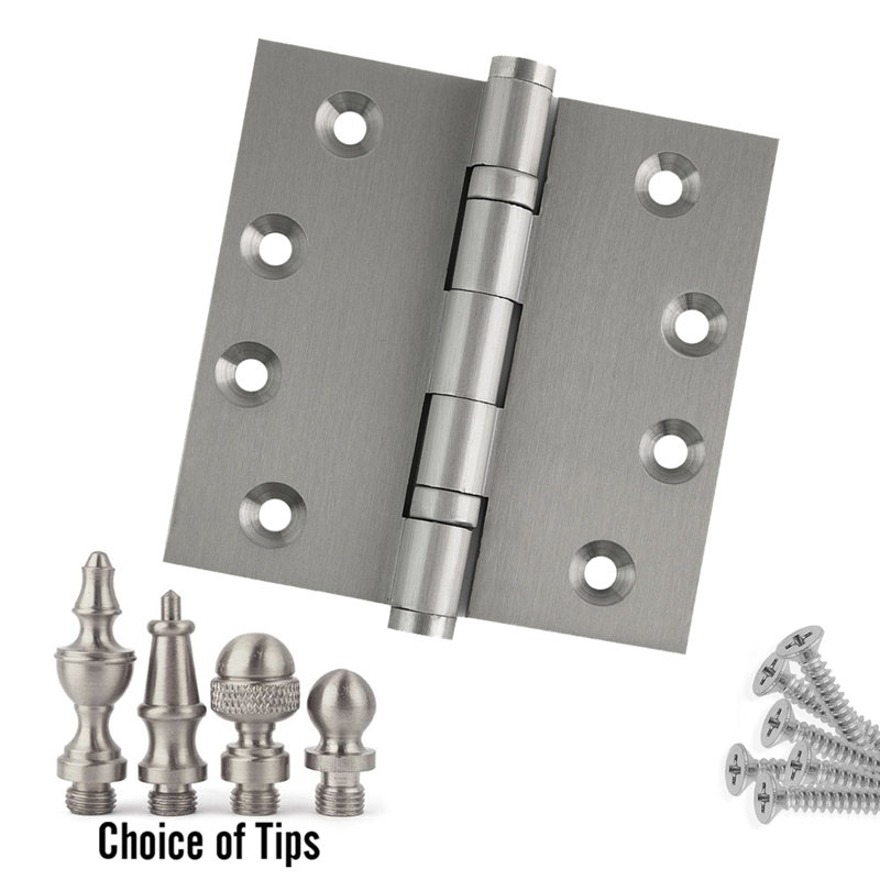 Charnière de porte simple à roulement à billes en laiton massif H 4 po x l 4 po, Nickel satiné