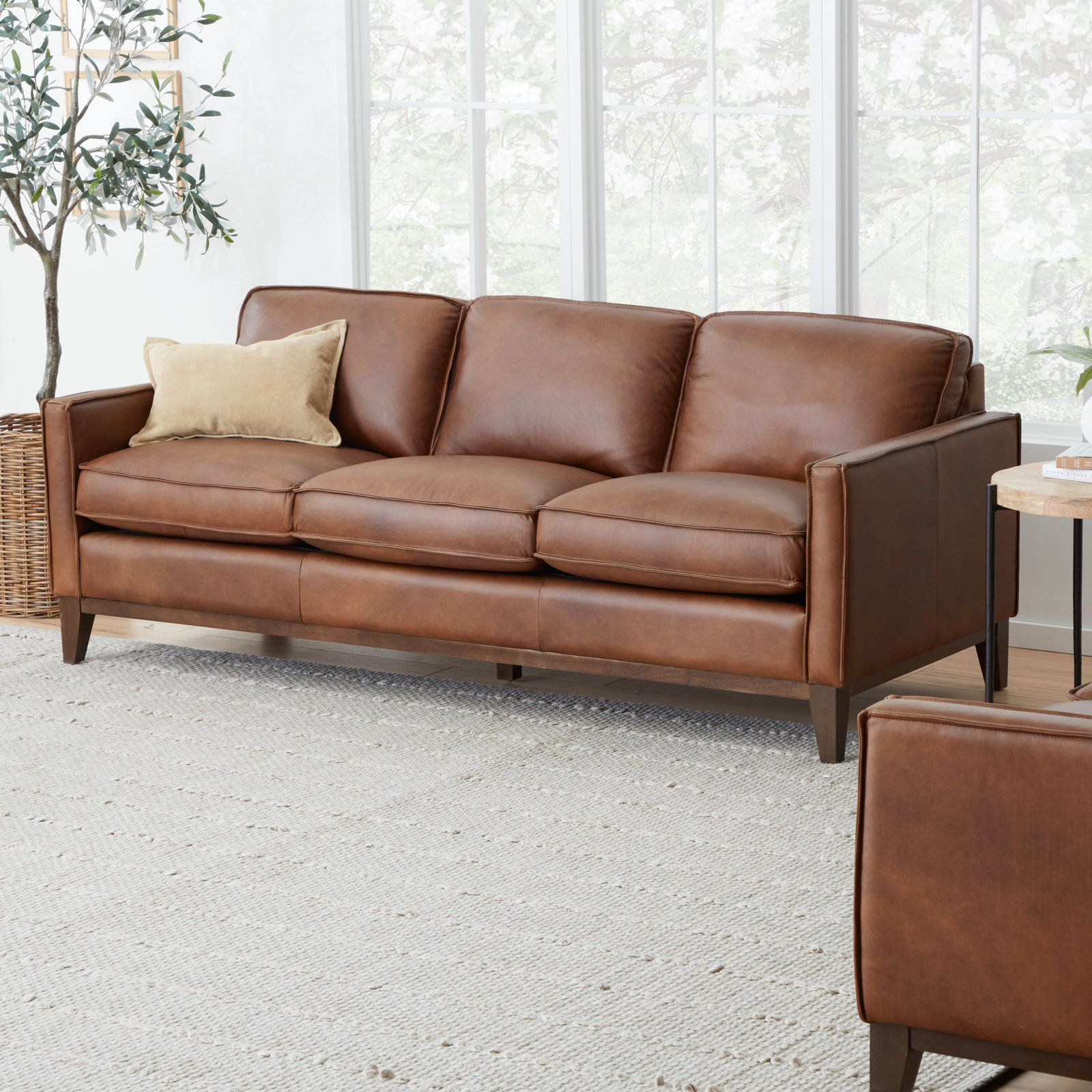 Cascades 85'' Upholstered Sofa, Mocha Genuine Leather