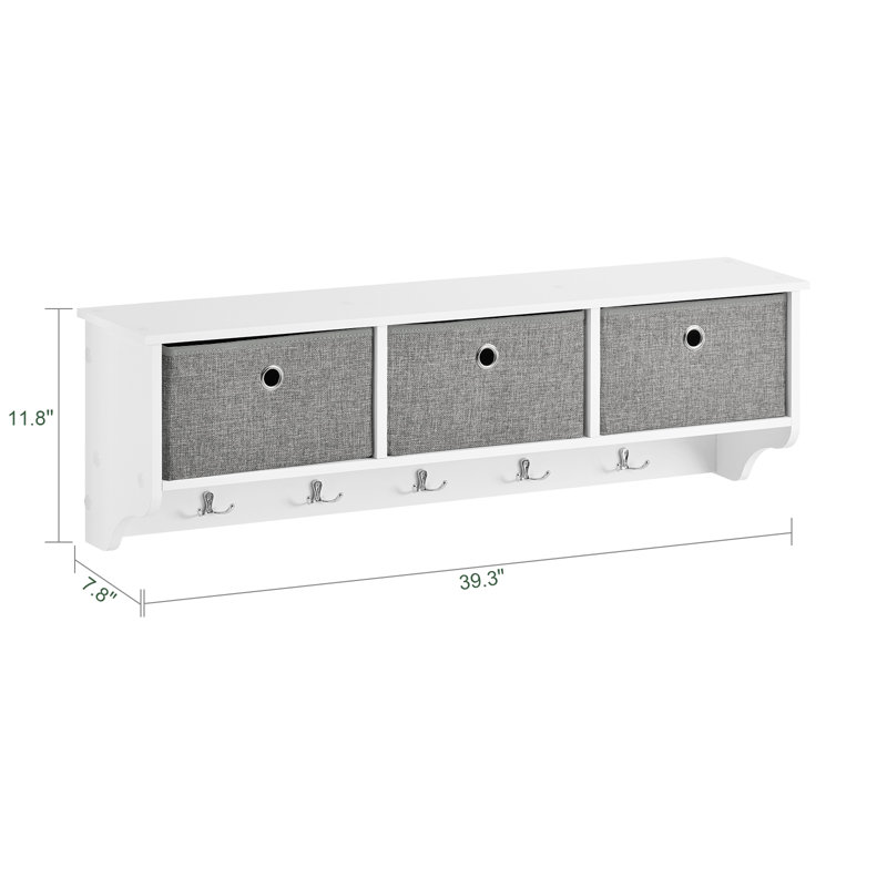 Huseyn Wall Mounted Coat Cubby Shelf with Hooks, White