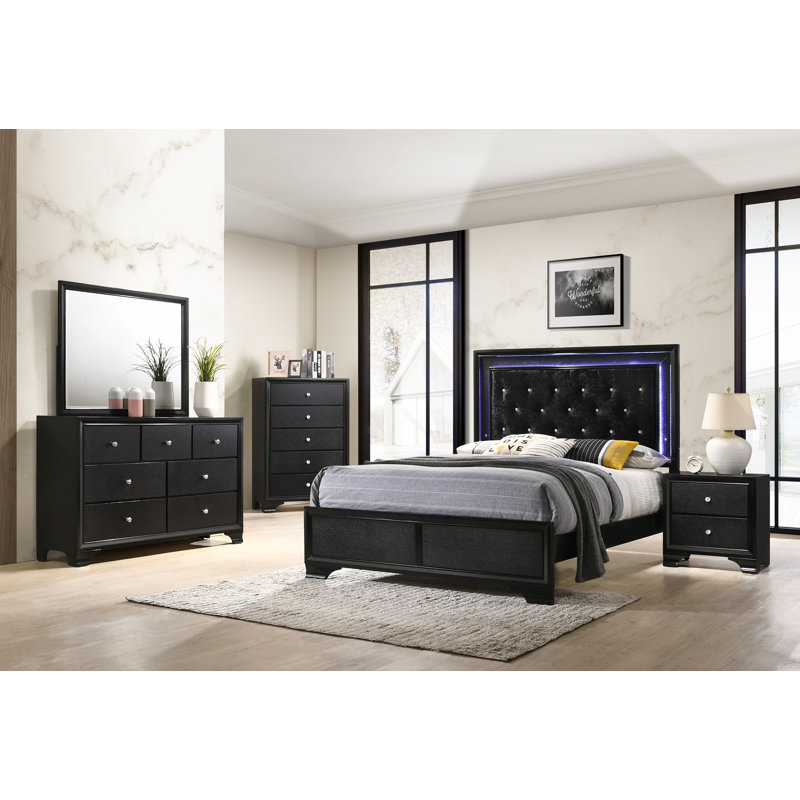 Rodna 3-3_Geri LED Upholstered Panel Bedroom Set, Twin