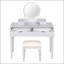 Ensemble de coiffeuse de luxe avec miroir rond, hauteur réglable, coiffeuse, 4 tiroirs et tabouret