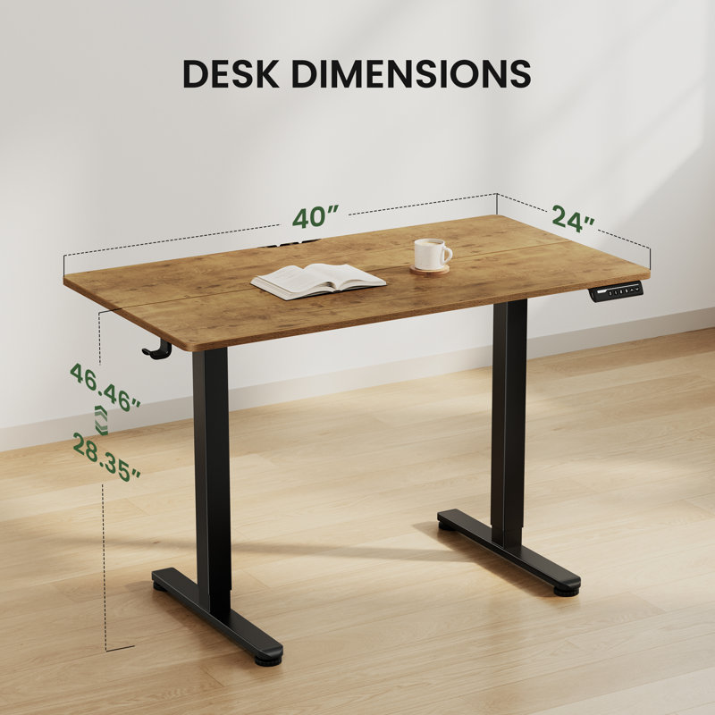 Bureau debout 40 po x 24 po à base réglable en métal, Brun rétro / noir