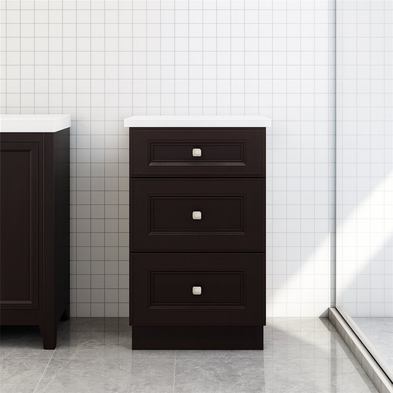 Armoire de meuble-lavabo 18 po à 3 tiroirs, prête à assembler, Espresso Shaker