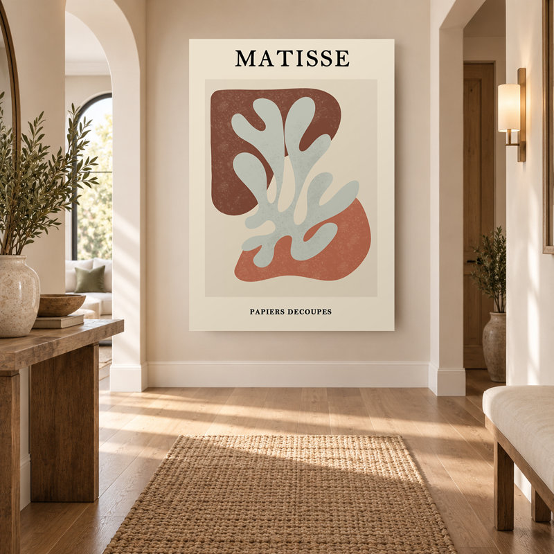 Affiche murale abstraite botanique découpée, couleur terre cuite et beige, sur toile, H 24 po x l 16 po