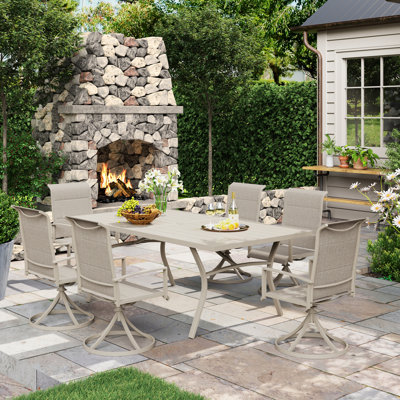 6-Person Outdoor Rectangular Patio Dining Set With Swivel Chair