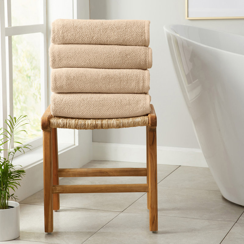Drap de bain 100% coton texturé, Serviette de bain - paquet de 4, Taupe