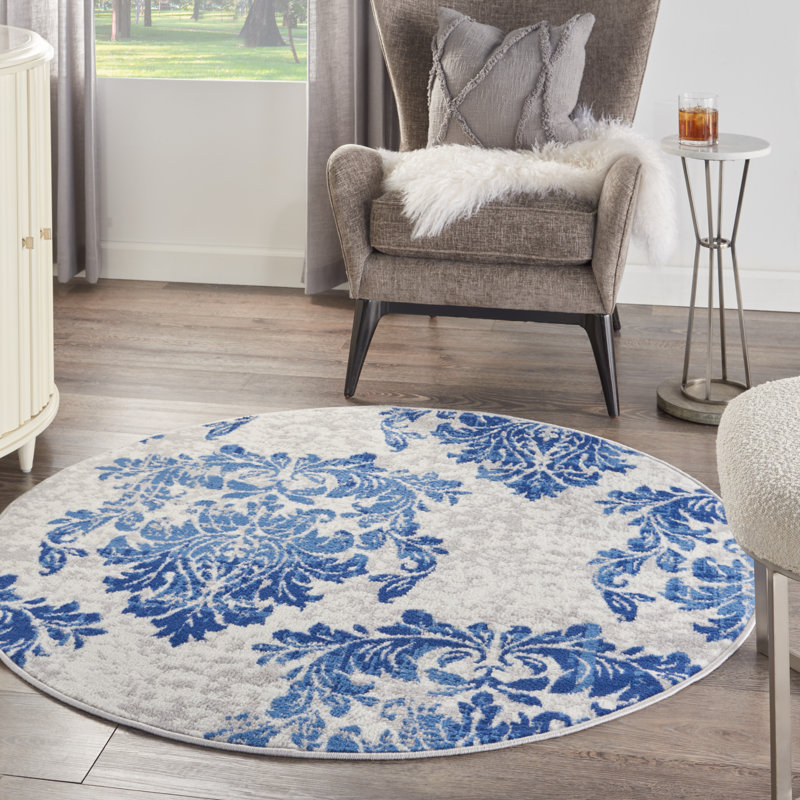 Tapis bleu / gris / ivoire Donatien, Rond 5 pi
