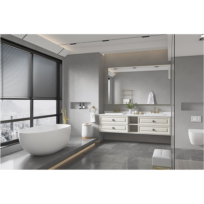 Inch Miroir de salle de bain avec cadre en aluminium, miroir de meuble-lavabo mural rectangulaire, 48 po x 84 po, Or brossé