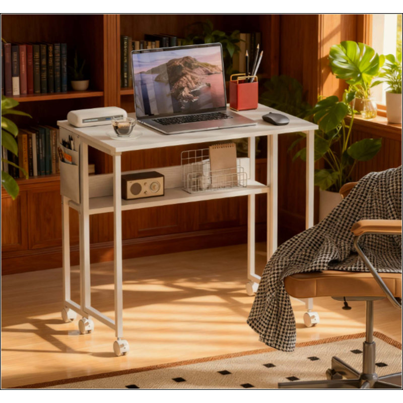 Bureau rabattable pliable avec sac de rangement, tablette et roulettes, bureau à domicile peu encombrant pour petits espaces