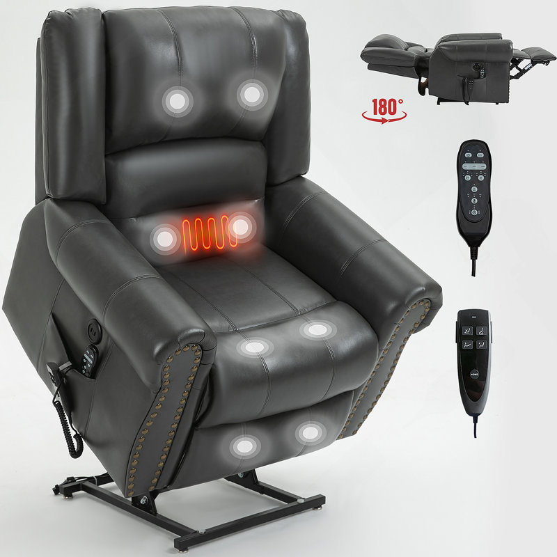 Power Lift Recliner Chair Heat Massage Dual Motor, Faux Leather, Heavy Duty Motion Mechanism, Gray