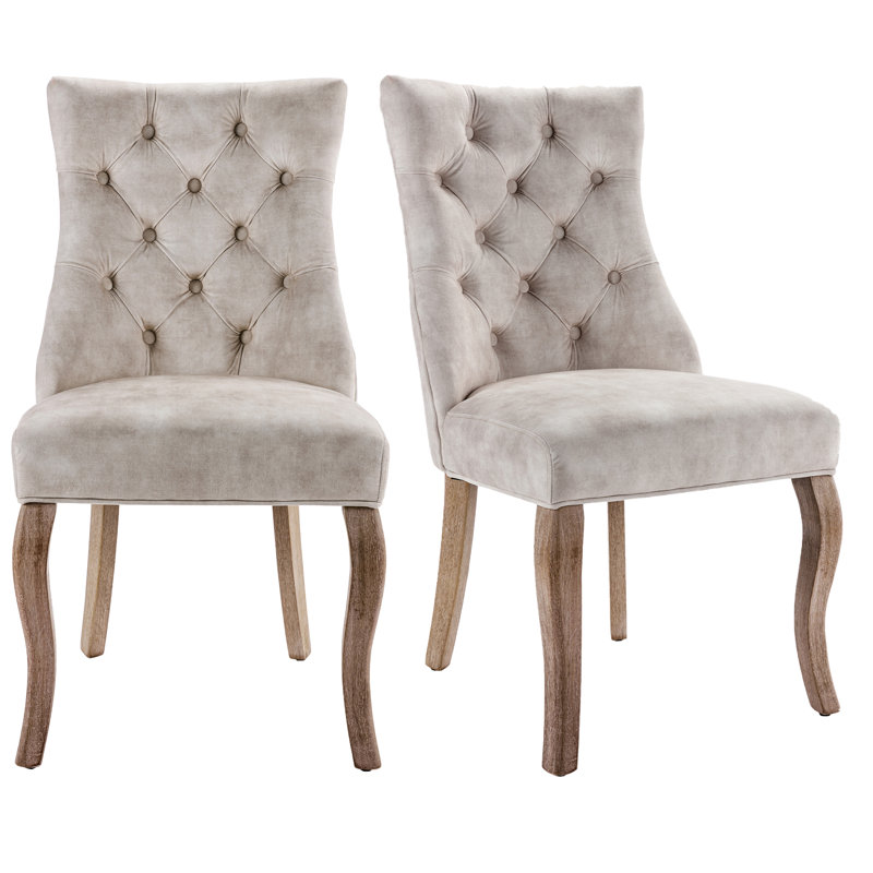Silsden 52cm H Velvet Upholstered Side Chair, Grey, Brown Wood