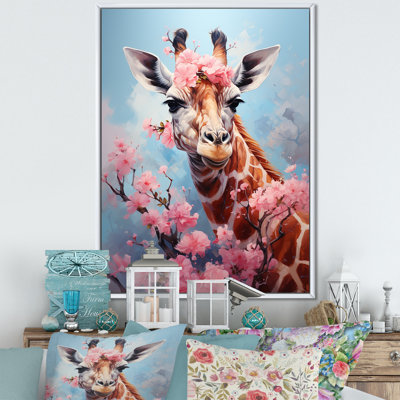 Adorable portrait de girafe rose sur toile