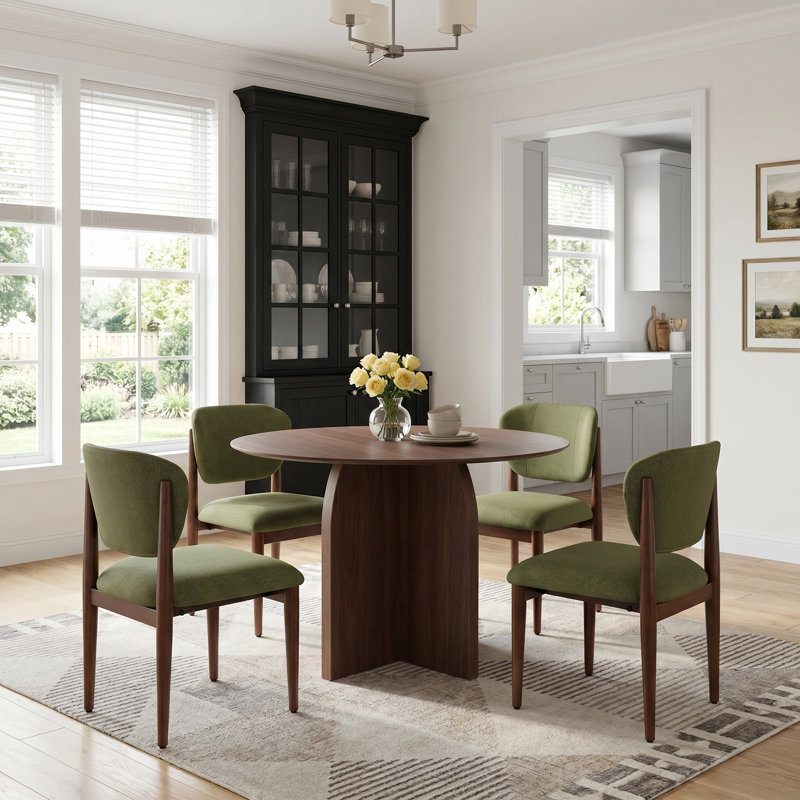 Ensemble de table de salle à manger 5 pièces avec 4 chaises rembourrées 42 po, Walnut, Green/Walnut