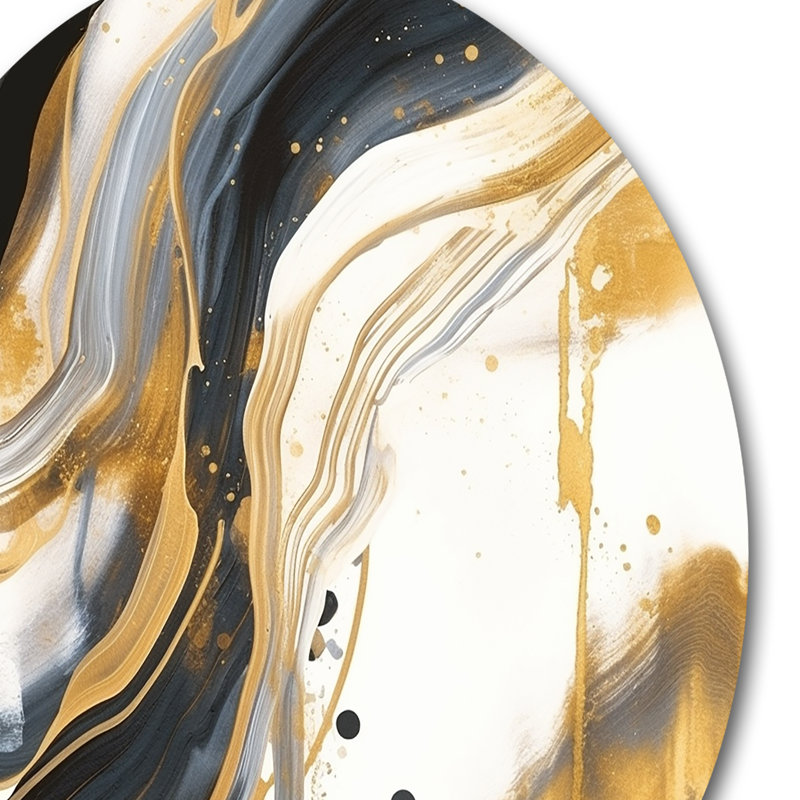 Marbre, peinture texturée I - art mural rond abstrait en marbre sur métal, H 29 po x l 29 po x P 1 po