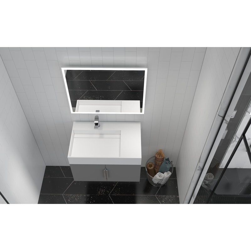 Amazon 30'' Wall Mounted Single Bathroom Vanity with Solid Surface Top, White, Gray, Chrome