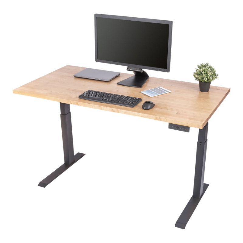 Bureau debout à hauteur ajustable électrique, H 26 po x l 59 po x P 29,5 po, Bouleau naturel / gris anthracite
