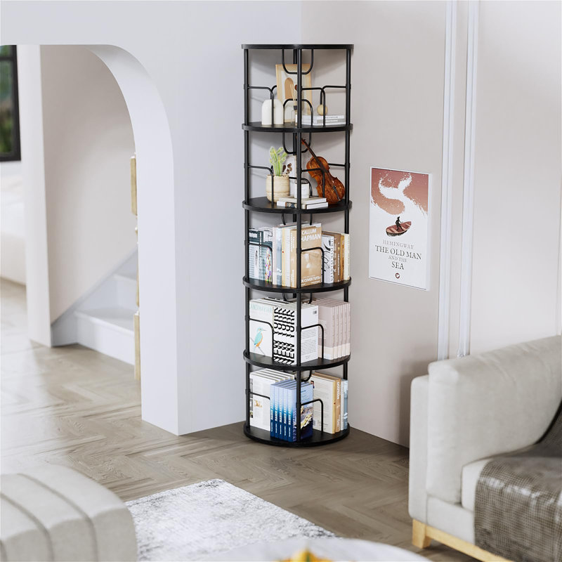 Bibliothèque rotative empilable à 6 niveaux, (5 tablettes) H 63 po x l 17,7 po x P 17,7 po, Noir