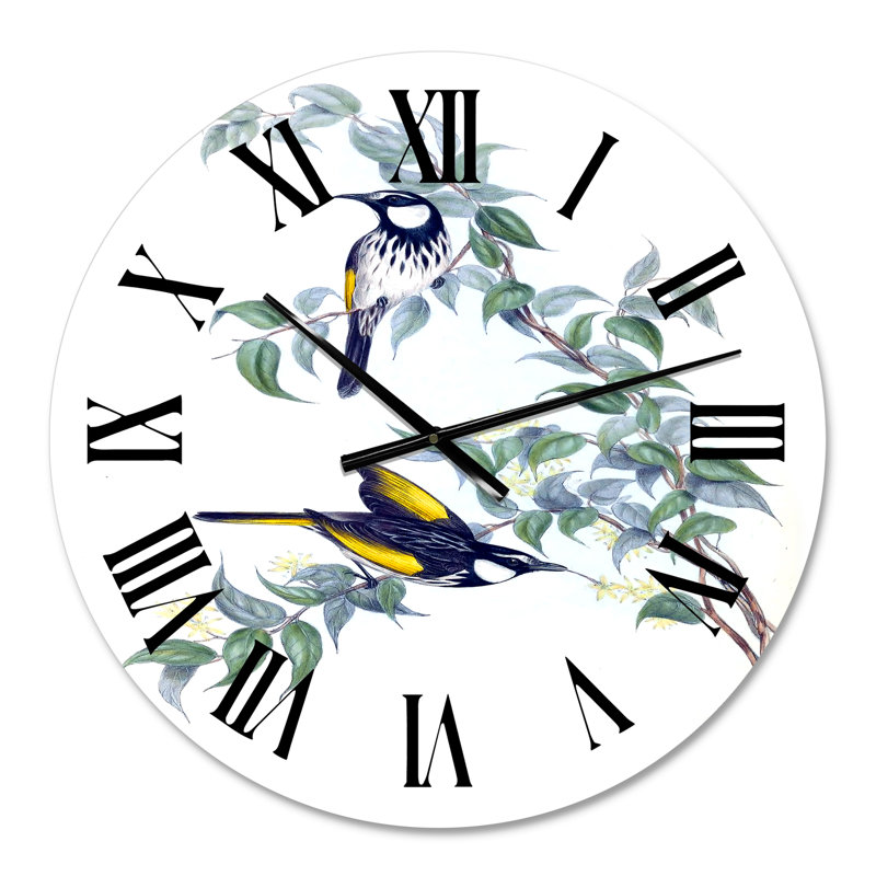 Oiseaux australiens rétro sur une branche - horloge murale traditionnelle, Surdimensionné