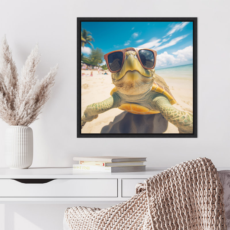«Funny Animal Turtle Selfie» par The Creative Bunch Studio, reproduction d'art sur toile encadrée, Noir, noir, noir, noir