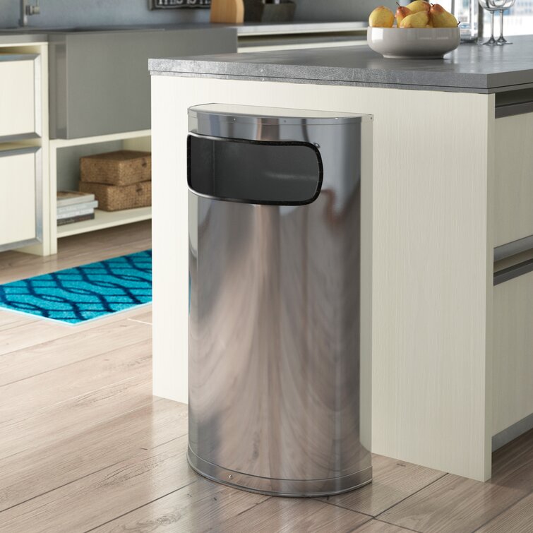 9 Gal, Stainless Steel, Half-Round Trash Bin