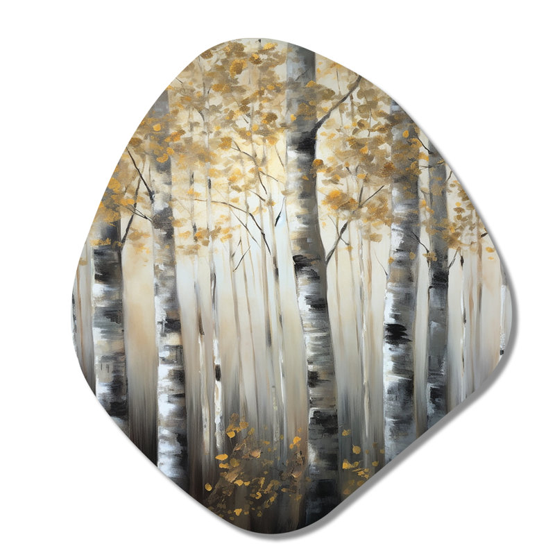 «Birch Tree Forest Wonderland V», art mural asymétrique en forme de nébuleuse, H 28 po x l 25 po