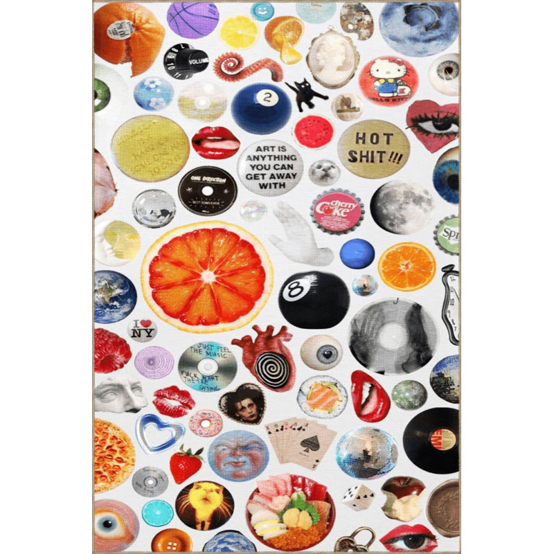 Tapis beige rétro multicolore à motifs mixtes créatifs et lavables à la machine, Rectangle 2 pi 4 po x 3 pi 11 po