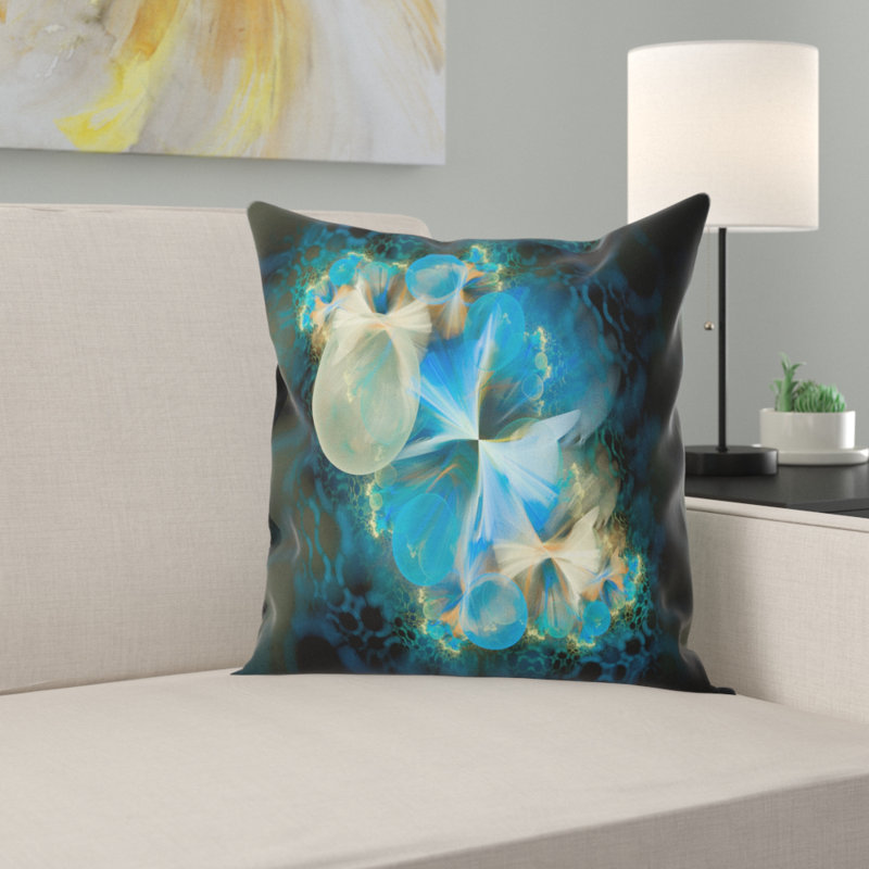 Fractal 3D Blue Bubbles - coussin imprimé abstrait, 18 po x 18 po, Coussin décoratif