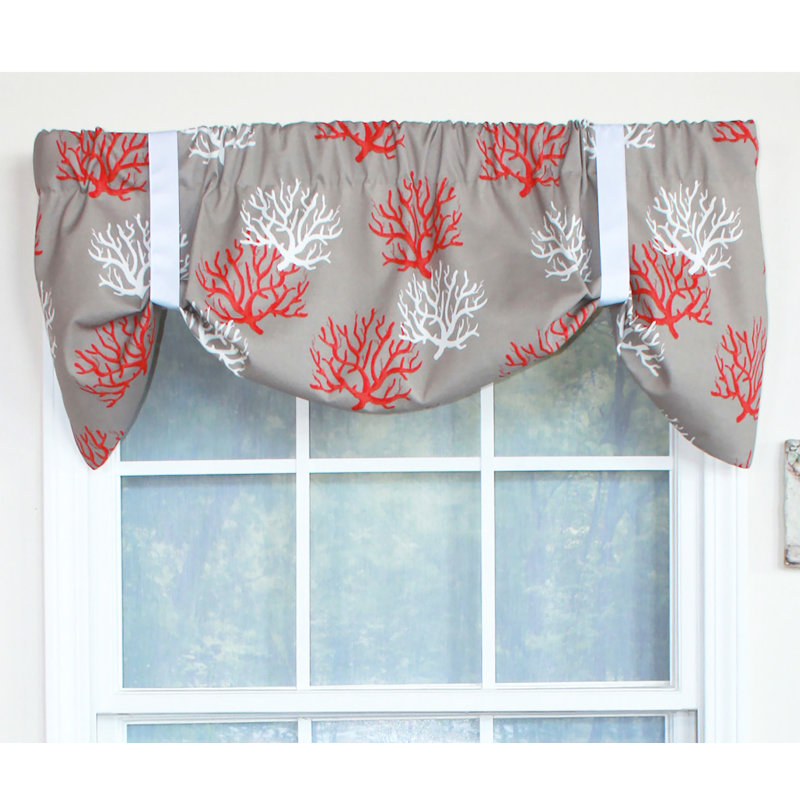 Dennison Cotton Floral Tie-Up Window Valance, Red