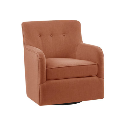 Chaise pivotante à 360 degrés, structure en bois massif, bouton, mousse haute, structure pivotante en tissu orange, siège pivotant, siège en mousse haute densité,