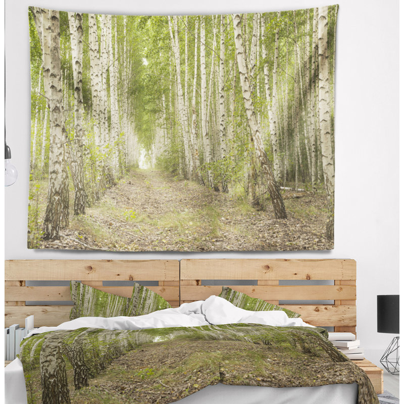 Tapisserie forêt dense de bouleaux en été, H 78 po x l 92 po