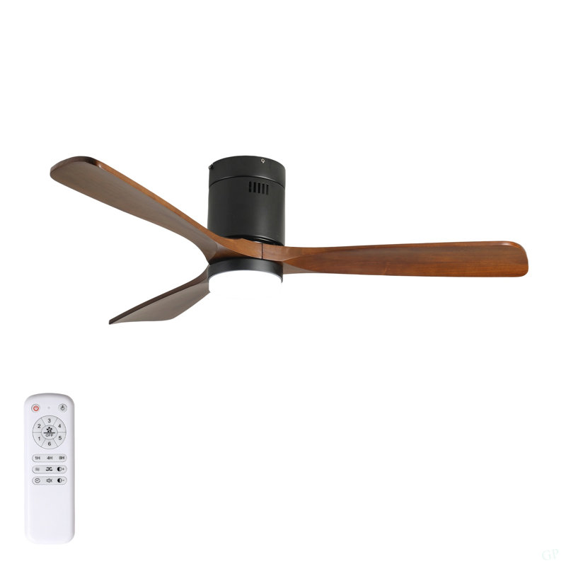 52-Inch Ceiling Fan With Light, 3 Wood Blades, Remote Control, Reversible DC Motor For Living Room (Black+Dark Walnut)