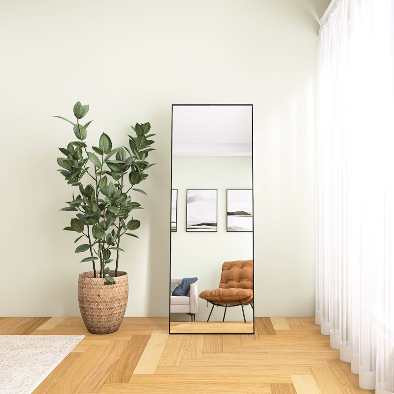Miroir noir pleine longueur 65 po x 24 po à fixation murale, verre transparent, transparent, pour chambre à coucher, salon, salle de bain avec reflet du corps, meuble-lavabo