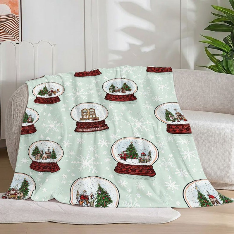 1Pc Mint Green Christmas Snow Globe Flanel Doudou Cozy Christmas Scenes, L 60 po x l 50 po