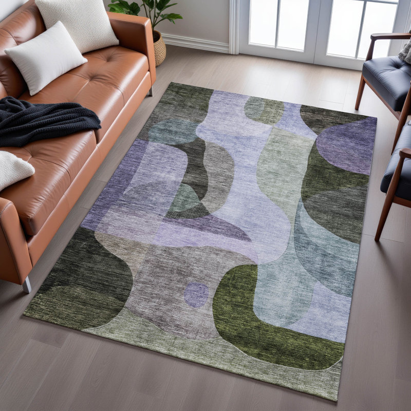 Tapis contemporain de qualité supérieure lavable à la machine AMF1119, Rectangle 10 pi x 14 pi