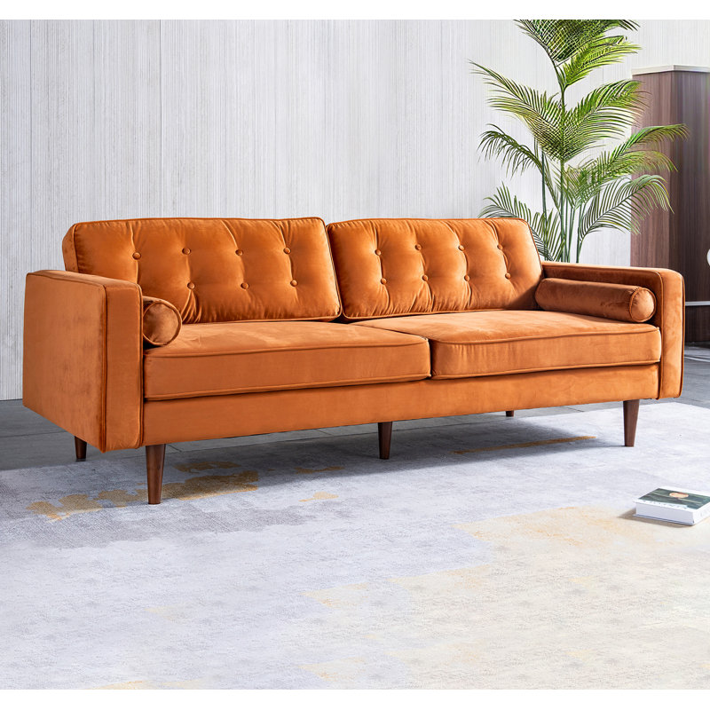 Ansonia 85" Velvet Square Arm Sofa, Orange