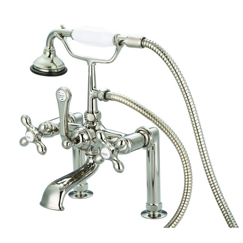 Stonington Deck Tub Spout, Cross Handles, Polished Nickel