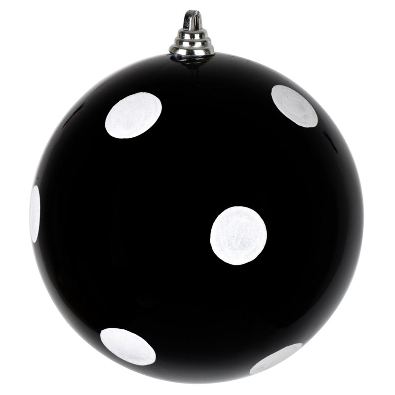 Ornement boule de bonbon avec pois scintillants, Noir, H 8 po x l 8 po x P 8 po