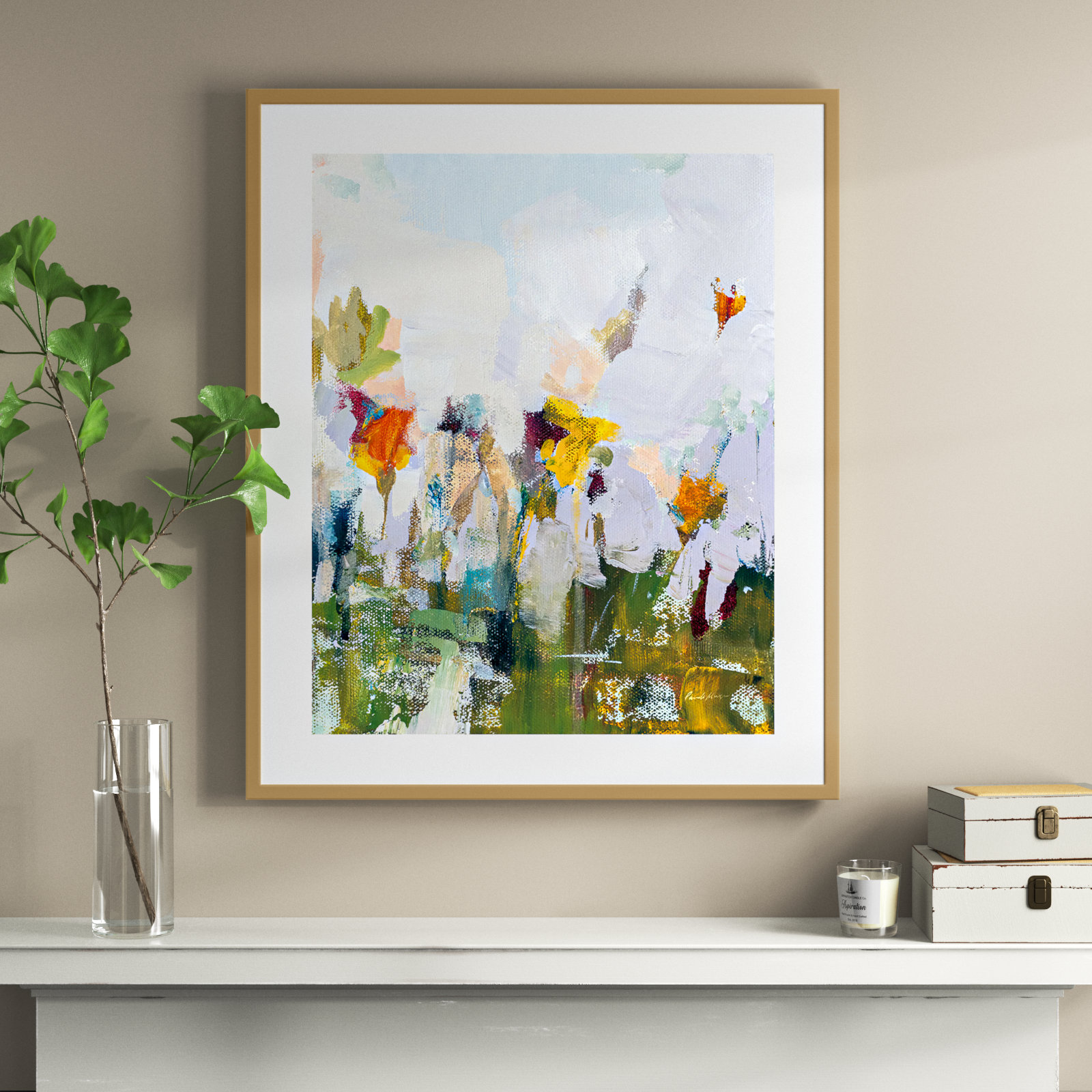 Spontaneous Summer Flowers by Pamela Munger, 41.25" H x 34.42" W x 0.88" D, Gold