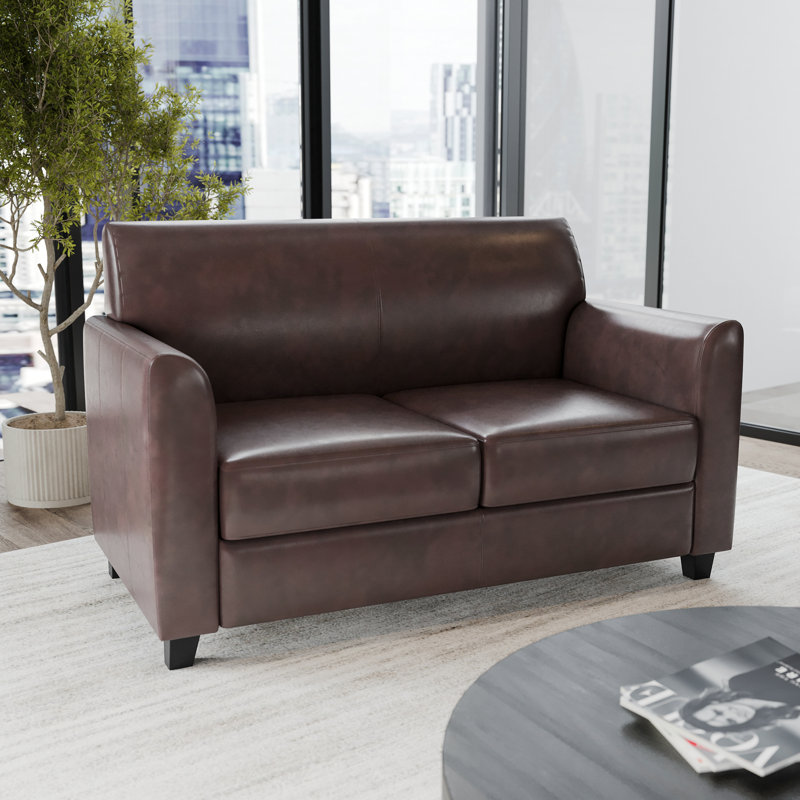 Hercules LeatherSoft Loveseat with Clean Line Stitched Frame, Brown, Black