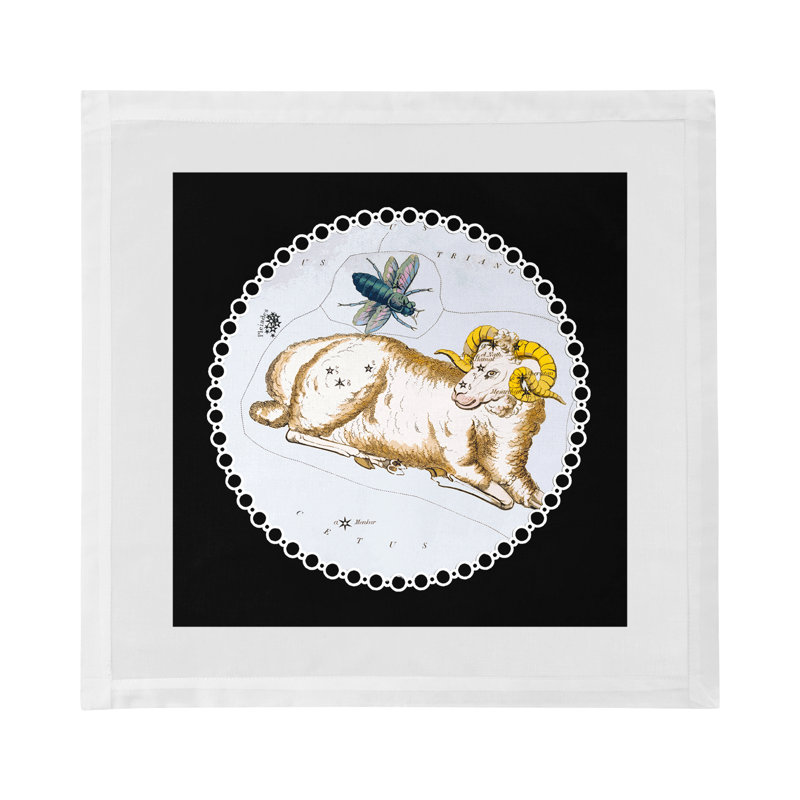 Zodiac Aries Cotton Sateen Dinner Napkins, Black